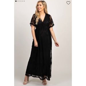 Pink blush black lace maternity maxi dress